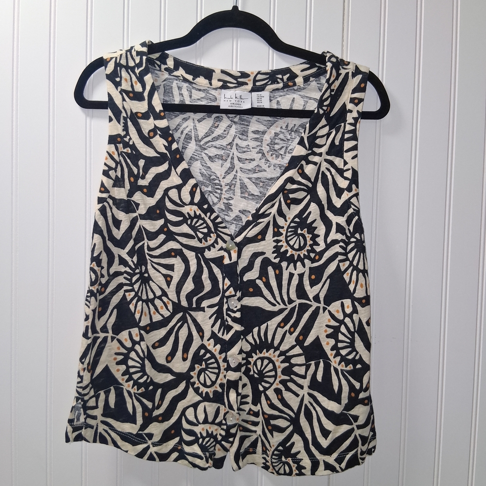 Nicole Miller Black and Cream Patterned Tank Top Med.